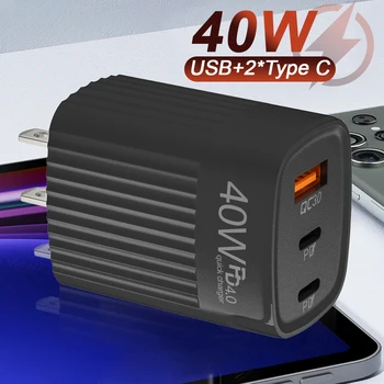 3 port çift tip C PD40W süper hızlı şarj telefon şarj USB cep telefonu adaptörü IPhone 15 Samsung Xiaomi ab abd Plug