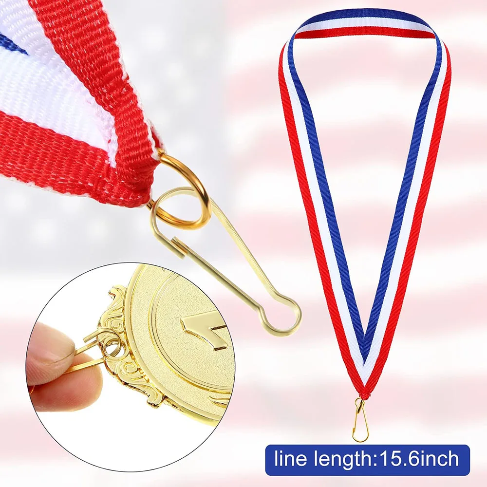 Medal Ribbons Award Red White and Blue Neck Lanyards with Snap Clips for Competitions Sports Meeting Student Awards