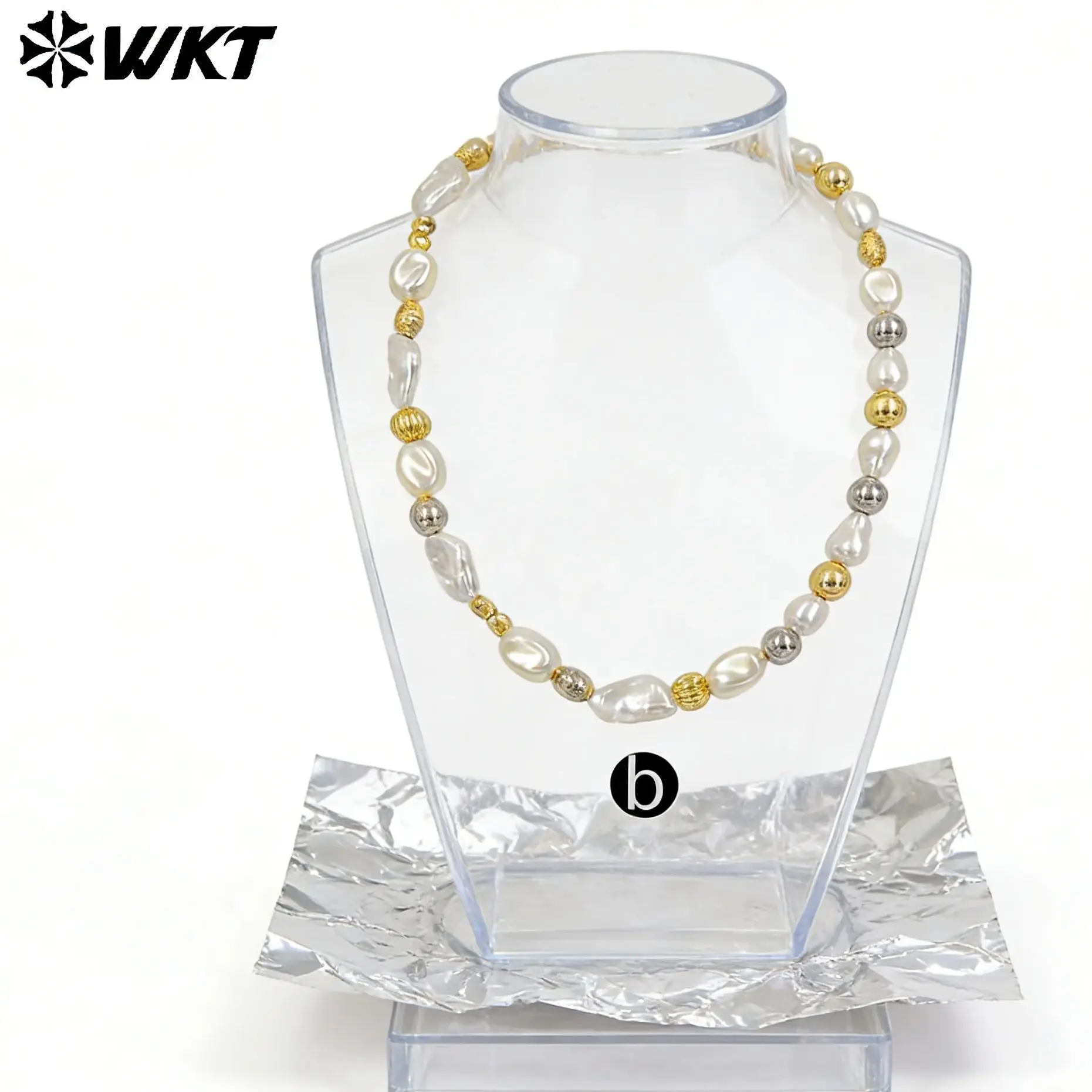 

WT-JN293 Special And Unique Design Silver And Gold Spacing Artificial Pearl Beads Necklace For Women Skirt Decorated