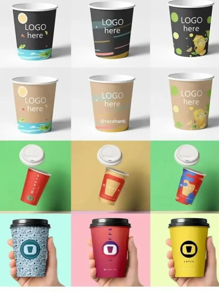 Personalized 8oz 12oz 10oz Recyclable Biodegradable Disposable Single Wall Double Walls hot drinks cup Coffee Paper Cup With Lid