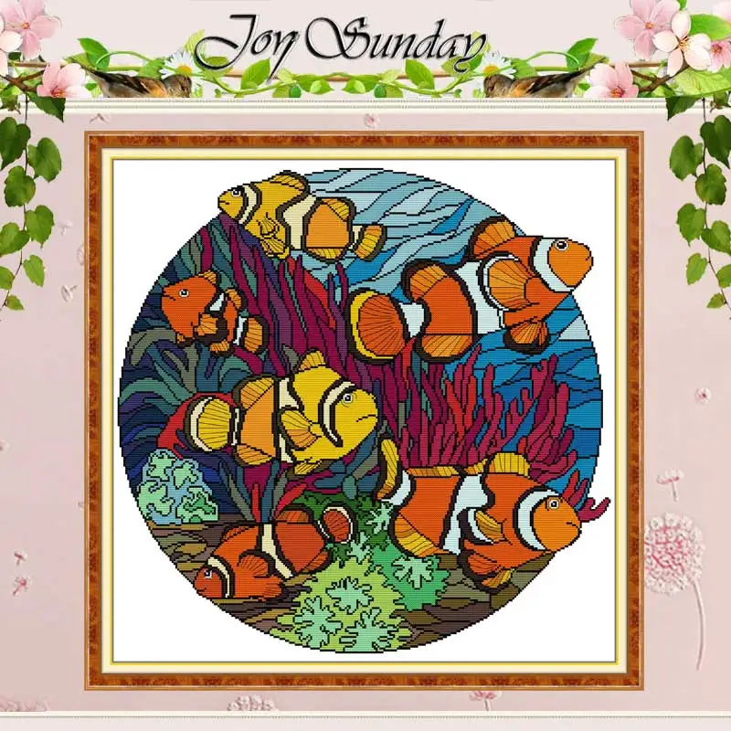 

Clown Fish Animal Patterns Counted Cross Stitch Set DIY 11CT 14CT 16CT Stamped Cross-stitch Kit Embroidery Needlework Home Decor