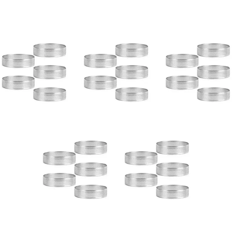 

B23B 25Pcs Circular Tart Rings With Holes Stainless Steel Fruit Pie Quiches Cake Mousse Mold Kitchen Baking Mould 9Cm