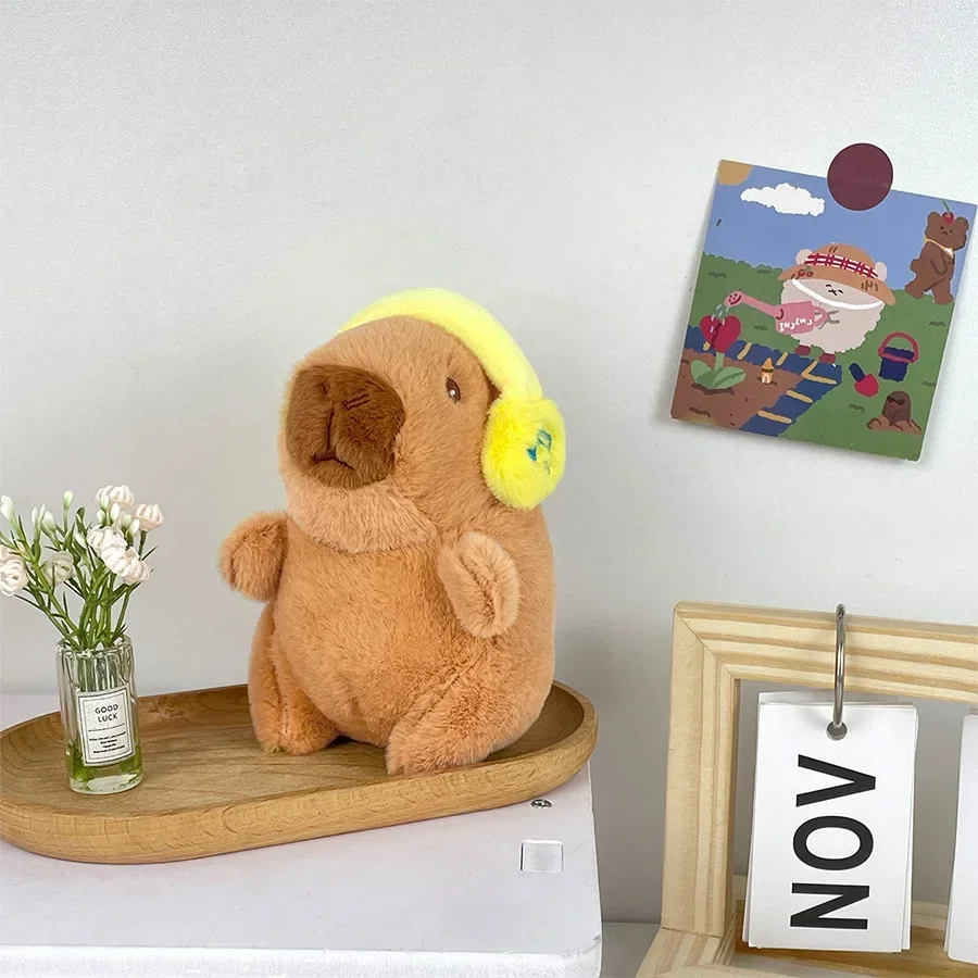 New Capybara With Headphones Kids Toy Head Cover Cappibala Doll Key chains Pendant Soft Stuffed Animal Doll Couple Keychain Gift
