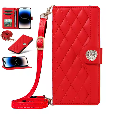 Crossbody Flip Case for Xiaomi Poco X7 X6 X5 X3 NFC F7 F6 F5 Pro Rhombus Diamond Leather 3 Cards Slot Wrist Strap Wallet Cover