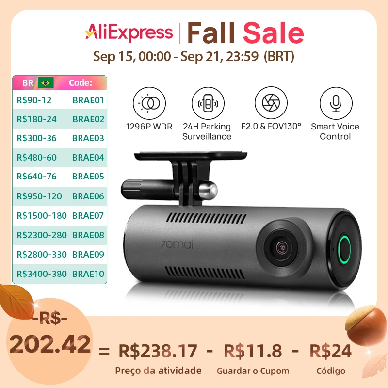 70mai Dash Cam M310 1296P Resolução 130 ° FOV Smart Voice Control Suporte 24H Parking Guard Night Vision 70mai M310 Carro DVR