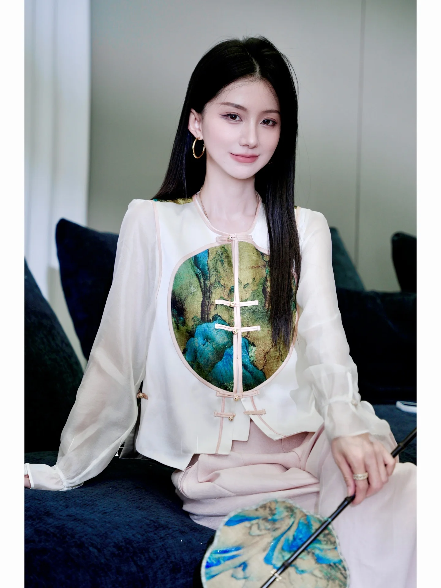 

New Chinese Sle Women's Acetate Vest Outerwear Kilometer Mountain River Picture Faionable Traditional Hanfu Top