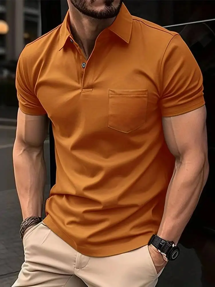 Summer Men's Solid Color Polo Shirt Short Sleeve Lapel Button Tshirts for Men Casual Streetwear Lightweight Jogging Tops