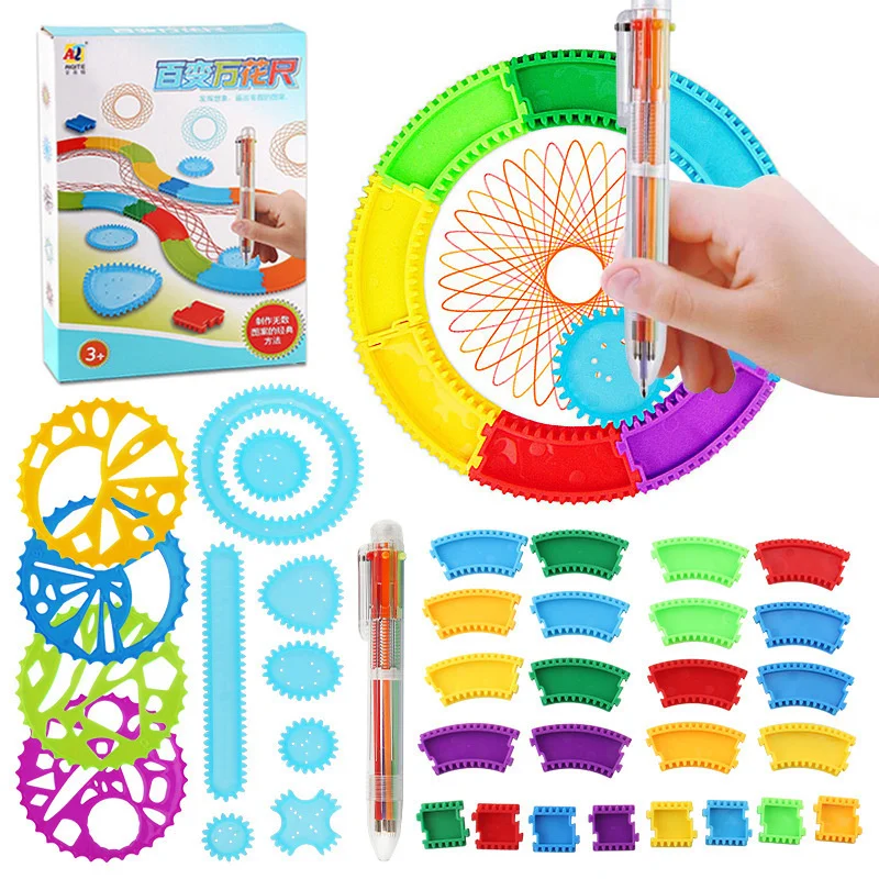 Geometry Spirograph Drawing Stencils Set Painting Template Art Crafts Creative Kids Educational Toy Variety of Flowers Ruler