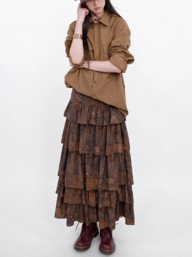 Y2k Aesthetic Printing Vintage Skirts Womens Harajuku High Waist Ruffled Pleated Skirt Streetwear Autumn Grunge Gothic Faldas