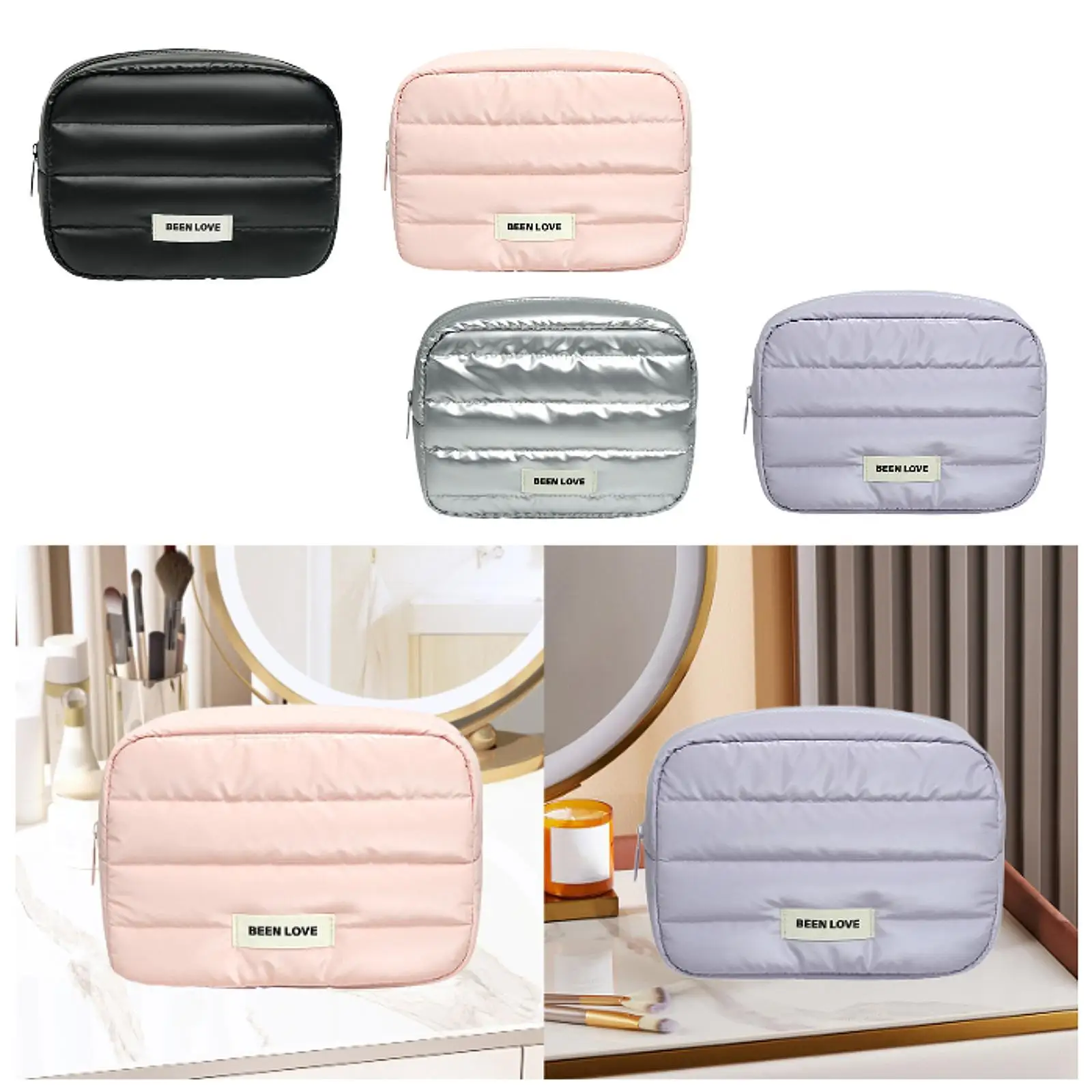 

Women Cosmetic Bag with Zipper Practical Simple Storage Washbag for Brushes Set Full Size Bottles Toiletries Accessories