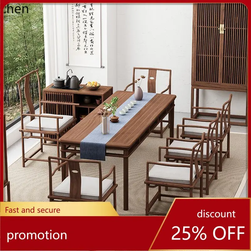 

ZML New Chinese Style Tea Table and Chair Set Black Walnut Solid Wood Kung Fu Tea Table Tea Room Simple