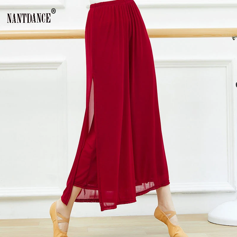 Women Classical Dance Flowy Pants Light Weight Water Yarn Ancient Style Folk Dancer Wde-Leg Chinese Body Rhyme Practice Wear