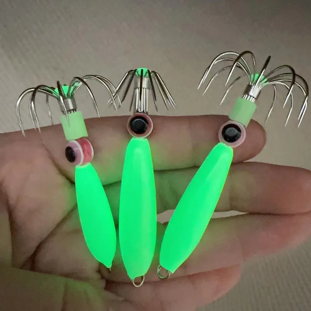13g-89g Squid Hook with fish eyes Luminous Simulation Octopus Bait Noctilucent Sleeve-fish Wood Shrimp Lures Fishing Tackle