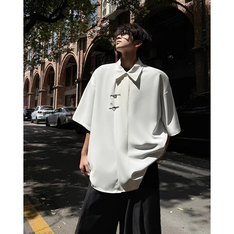 Trendy Plus Size Men's Asymmetric Button-Down Shirt with Unique Snap Closure 2025 Boho Chic Blouse | Comfort Fit for Casual 8XL
