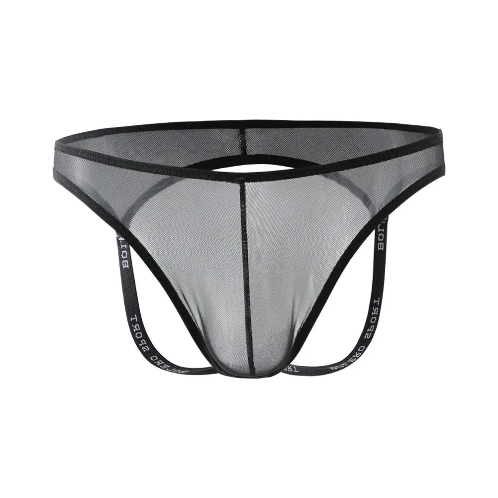 Men Sheer Mesh Jockstrap Briefs See Through Breathable Underwear Elastic Waistband Pocket Lightweight Sexy Daily Lingerie