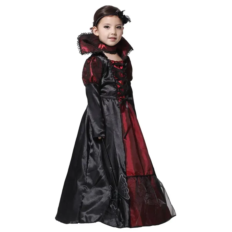 Umorden القوطية مصاص دماء فتاة زي للطفل الاطفال هالوين بوريم زي حفلة تنكرية مع آذان الأسنان 4-6Y 6-8Y 8-10Y