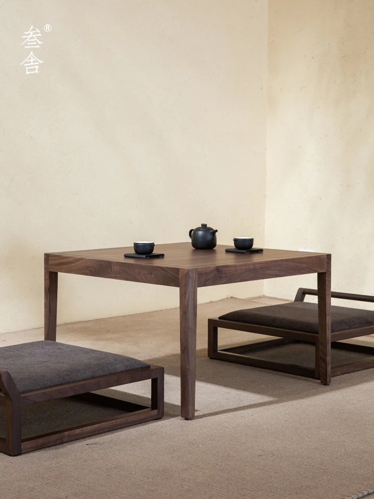 

Balcony, bay window, low tea table, black walnut solid wood floor, tea table, Japanese tatami mat, square small kang table