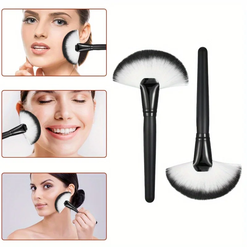 2 uds cepillo de maquillaje en abanico cepillos faciales esponjosos para tratamientos faciales cepillos de máscara Facial de cerdas suaves cepillo de abanico herramientas de mango corto esteticista