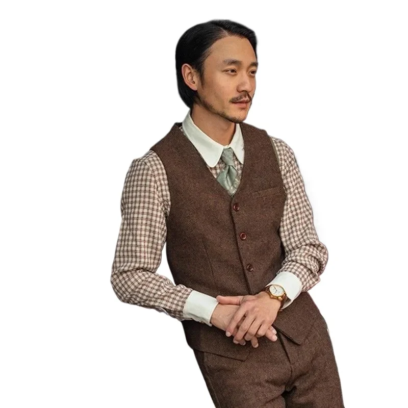 Men's Vest Coffee Waistcoat Dress Jacket Male Formal Gilet For Mens Vests Jeans Summer Casual Business Victorian Clothing