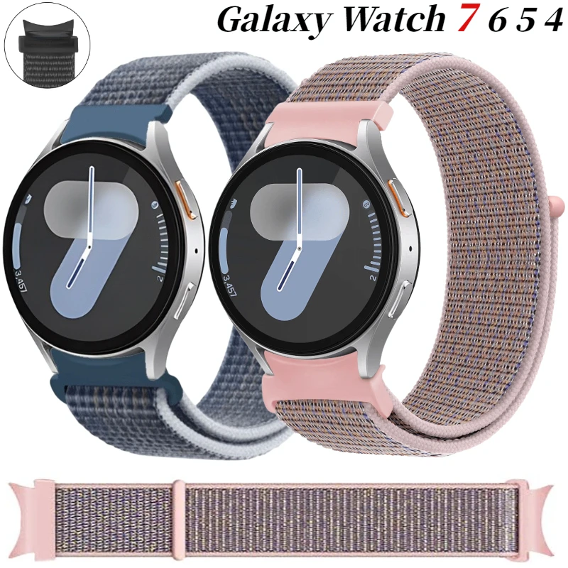 Nylon Loop Band For Samsung Galaxy Watch 7/6/5/4 44mm 40mm Official Curved Interface Bracelet Galaxy Watch 7-4 Classic 47mm/46mm