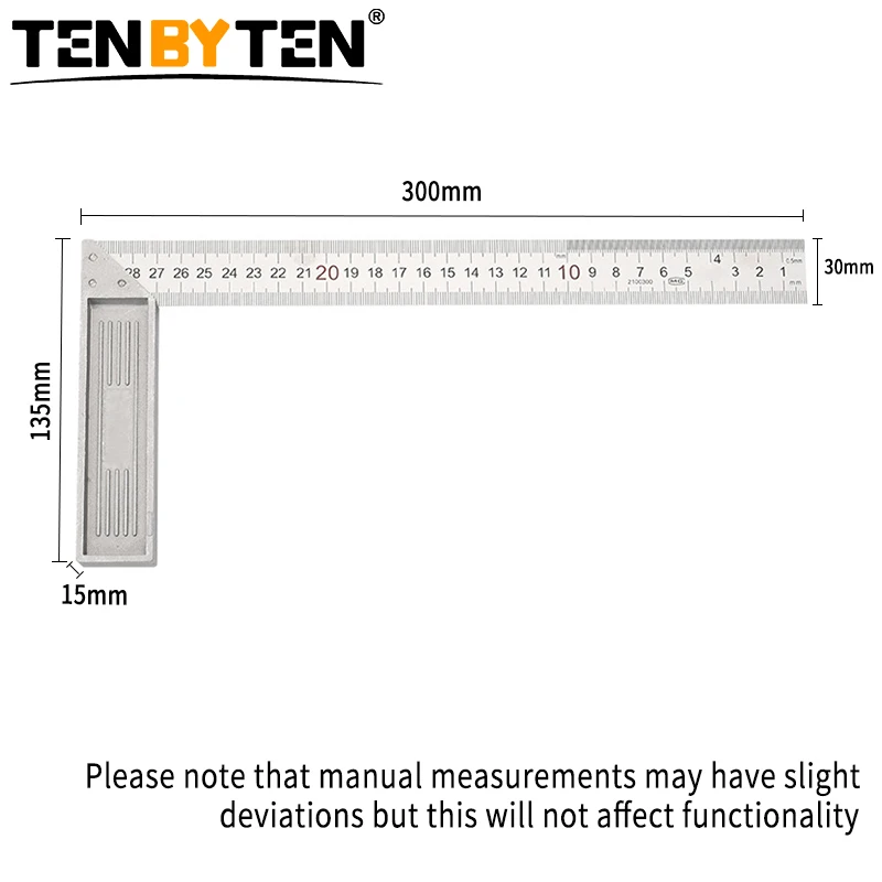 300mm Aluminum Alloy Square Ruler Right Angle 90 Turning Ruler Double Scale Woodworking Ruler Steel Turning Ruler Tools Gauge