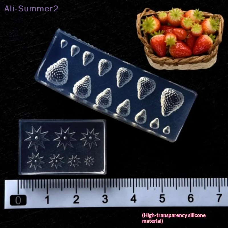 {Summer2} Mehrgrößige Mini 3D-Erdbeer-Silikonform für Harz und Ton, DIY Puppenhaus Mini-Erdbeer-Herstellungswerkzeug