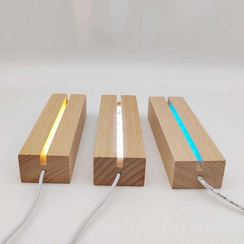 LED Night Lamp Base for Crystal Acrylic Glass DIY Solid Wood Rectangle Craft Desktop Ornament Decoration USB Dropship