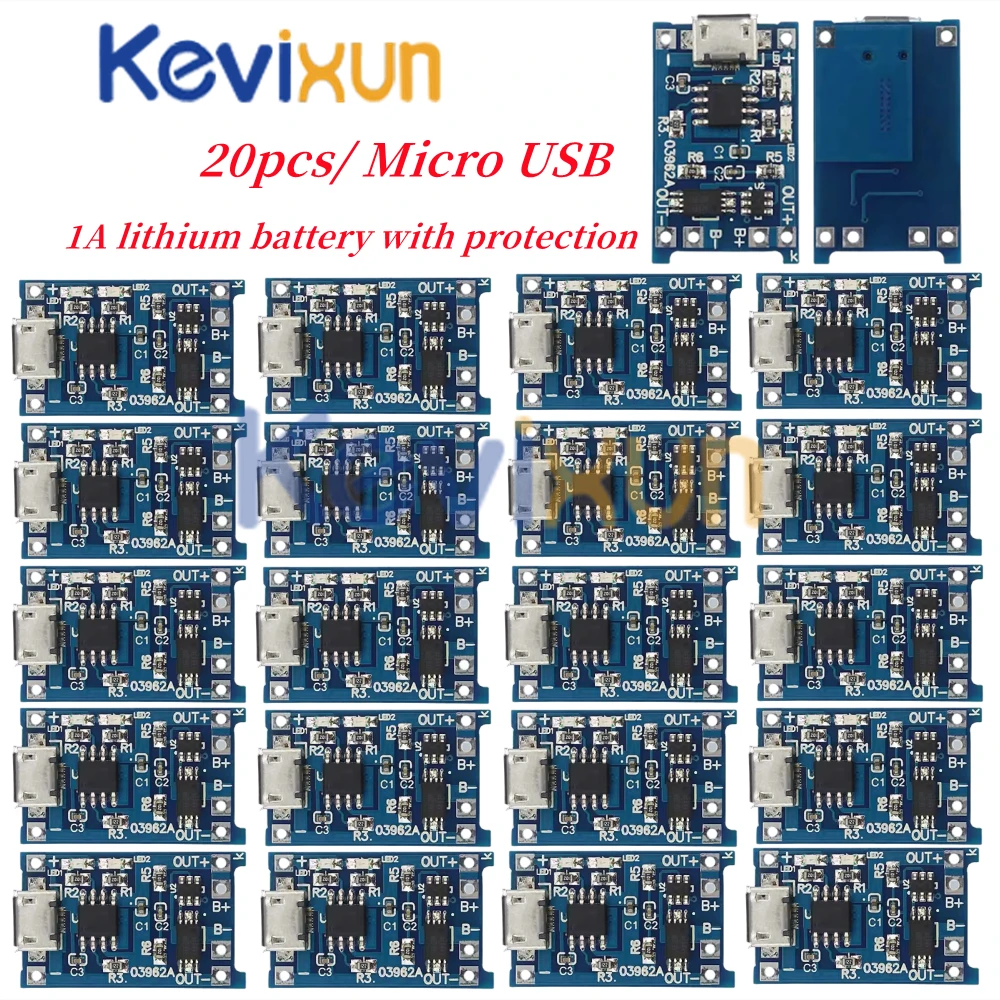 20pcs Type-c/Micro/Mini USB 5V 1A 18650 TP4056 Lithium Battery Charger Module Charging Board With Protection Dual Functions