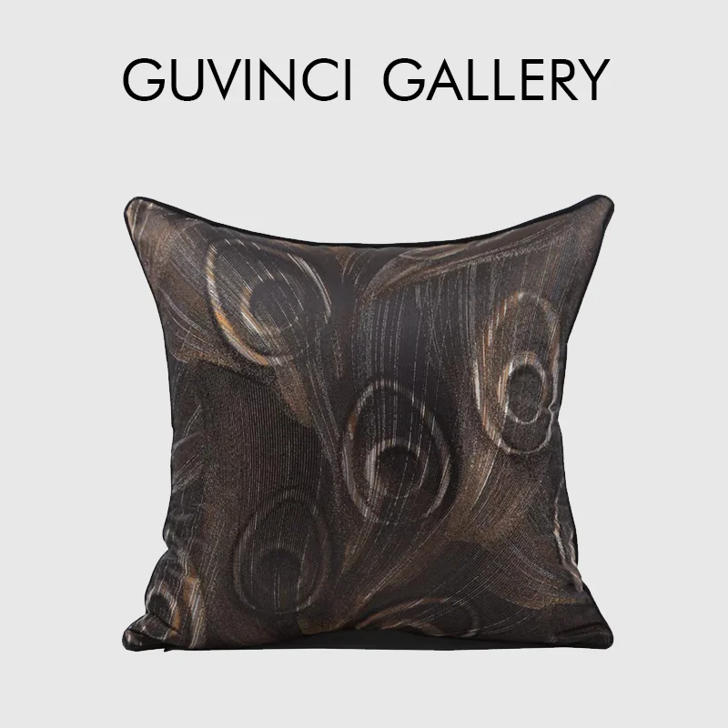 GUVINCI Rich Ombre Color Peacock Feathers Satin Silky Jacquard Cushion Cover Luxurious Hand Sewn Decorative Pillow Case For Sofa