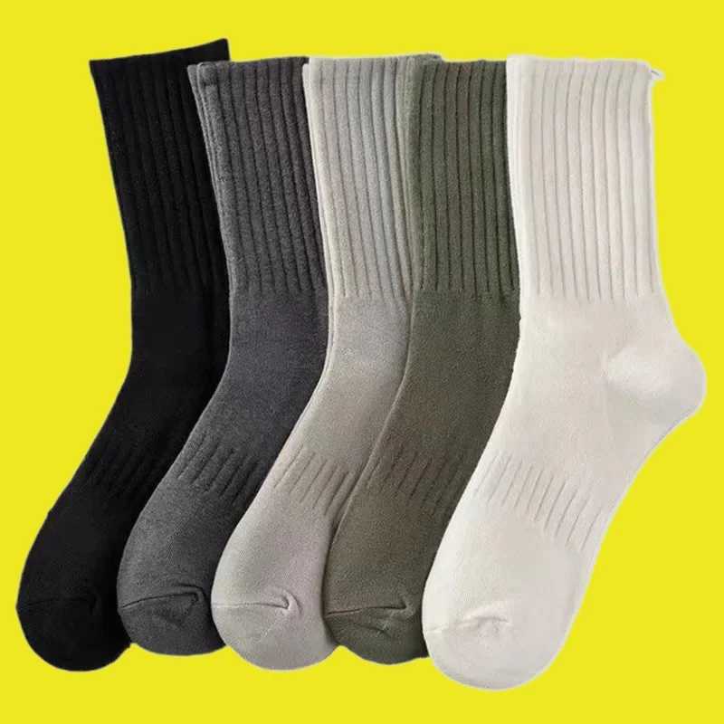 5/10 Pairs 2024 New Men's High Quality Mid Length Socks Sweat Absorbing Long Tube Men's Cotton Socks Solid Color Business Socks