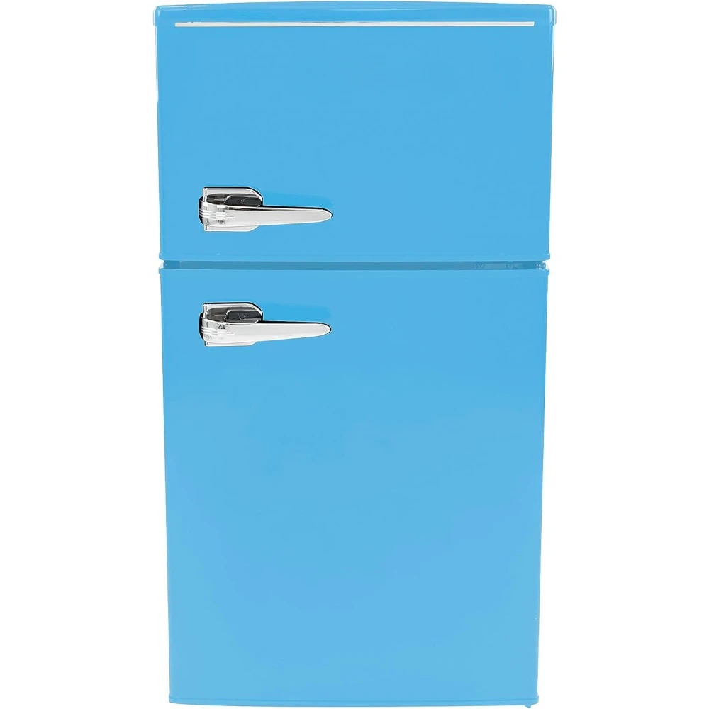 Mini Fridge with Freezer Retro-Styled for Home Office or Dorm, Manual Defrost and Adjustable Temperature, 3 Cu. Blue