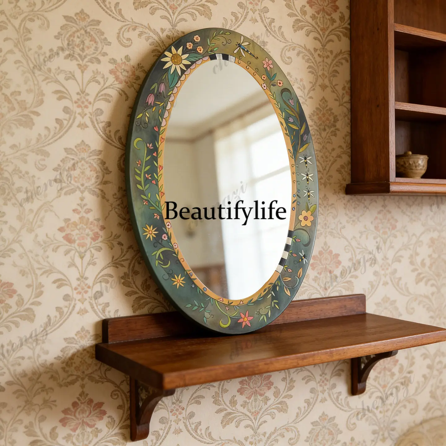 American retro mirror 2026 hot sale art decoration hanging mirror French medieval vanity mirror