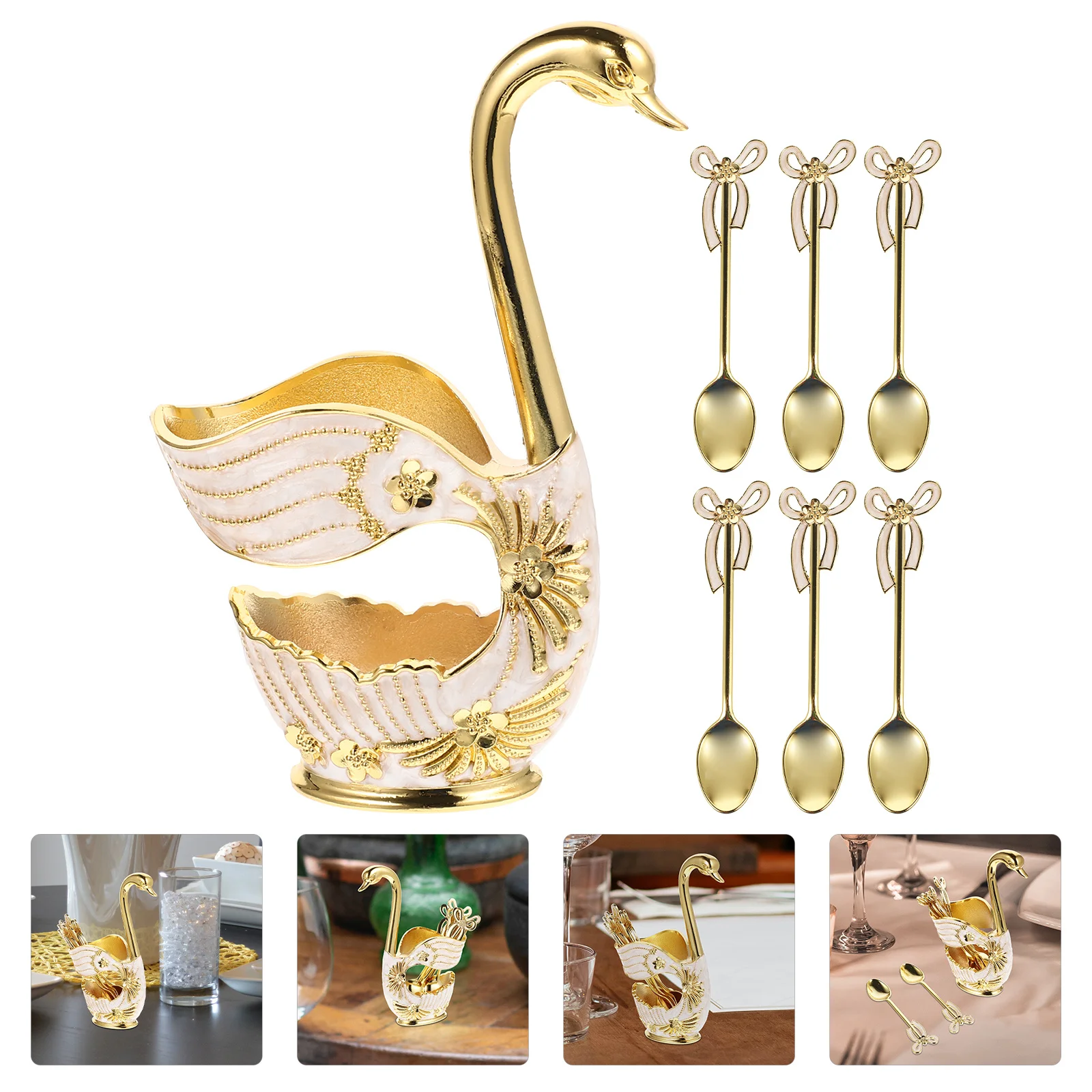 

1 set Metal Swan Fork Spoon Set Smooth Easy Clean Creative Shape Zinc Alloy Spoon Holder For Kitchen Dining Room Dessert Coffee