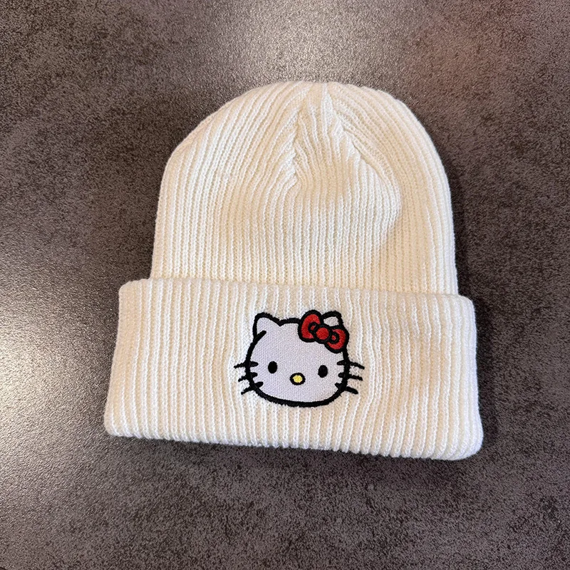 Bonnets brodés de dessin animé populaire américain Anime Kawaii brodé tricoté automne hiver chapeau chaud laine chapeau Kitty bonnets cadeau