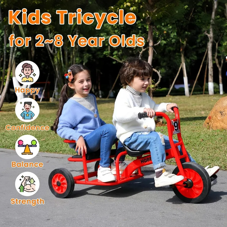 Triciclo per età compresa tra 2-8 Trike Bike Triciclo tandem per asilo nido prescolare con sedile regolabile Pneumatici in gomma airless e imbottitura posteriore