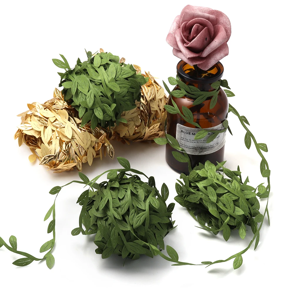 5 // 10/20 متر أوراق الذهب الكرمة أوراق الحرير الاصطناعي إكليل المنزل اليدوية سكرابوكينغ الحرفية الزفاف ديكور ورد صناعي الروطان جارلاند