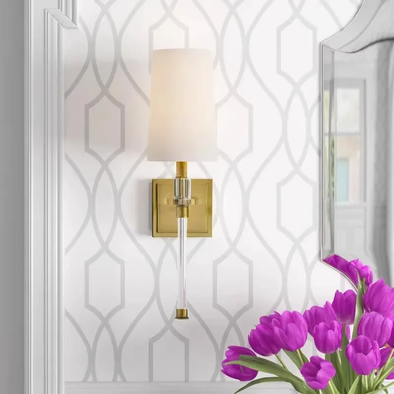 American Crystal Cloth Wall Lamp Nordic Postmodern Bedside Lamp Living Room Bedroom Model House Villa Corridor Light