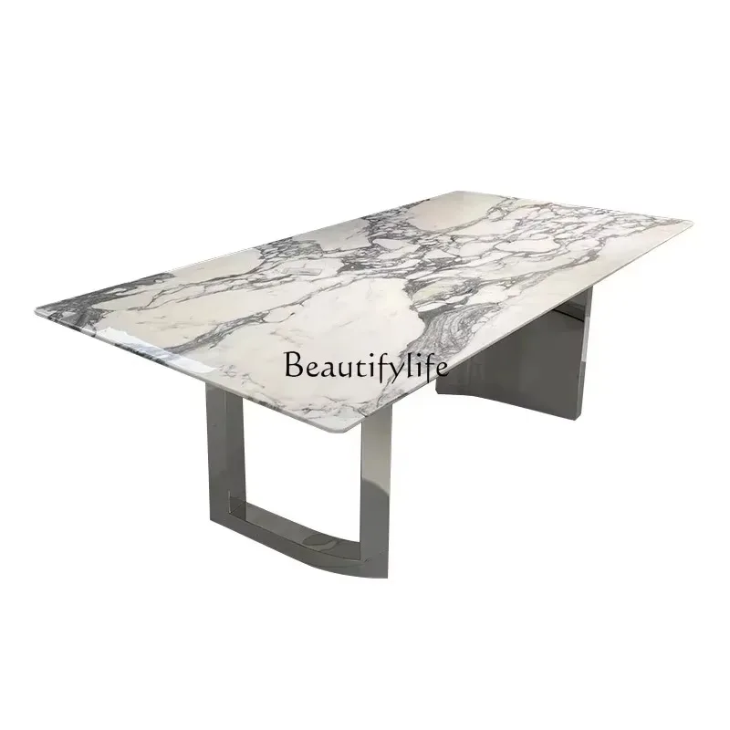 

New style New French white imported natural marble dining table simple high-end light luxury large flower white luxury stone din