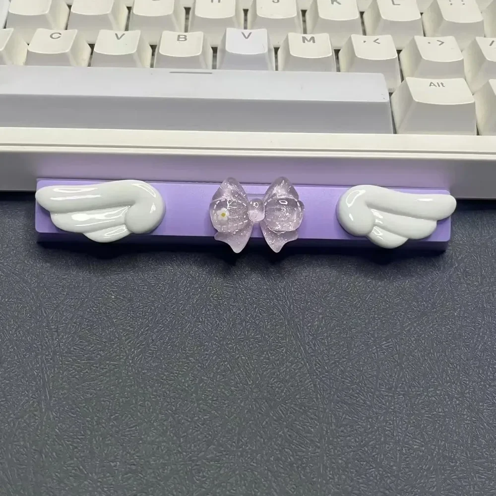Cute Angel Wings Keycap 6.25u Spacebar Game Cross Axis Mechanical Keyboard Decoration Transparent Pink Bow Keycap