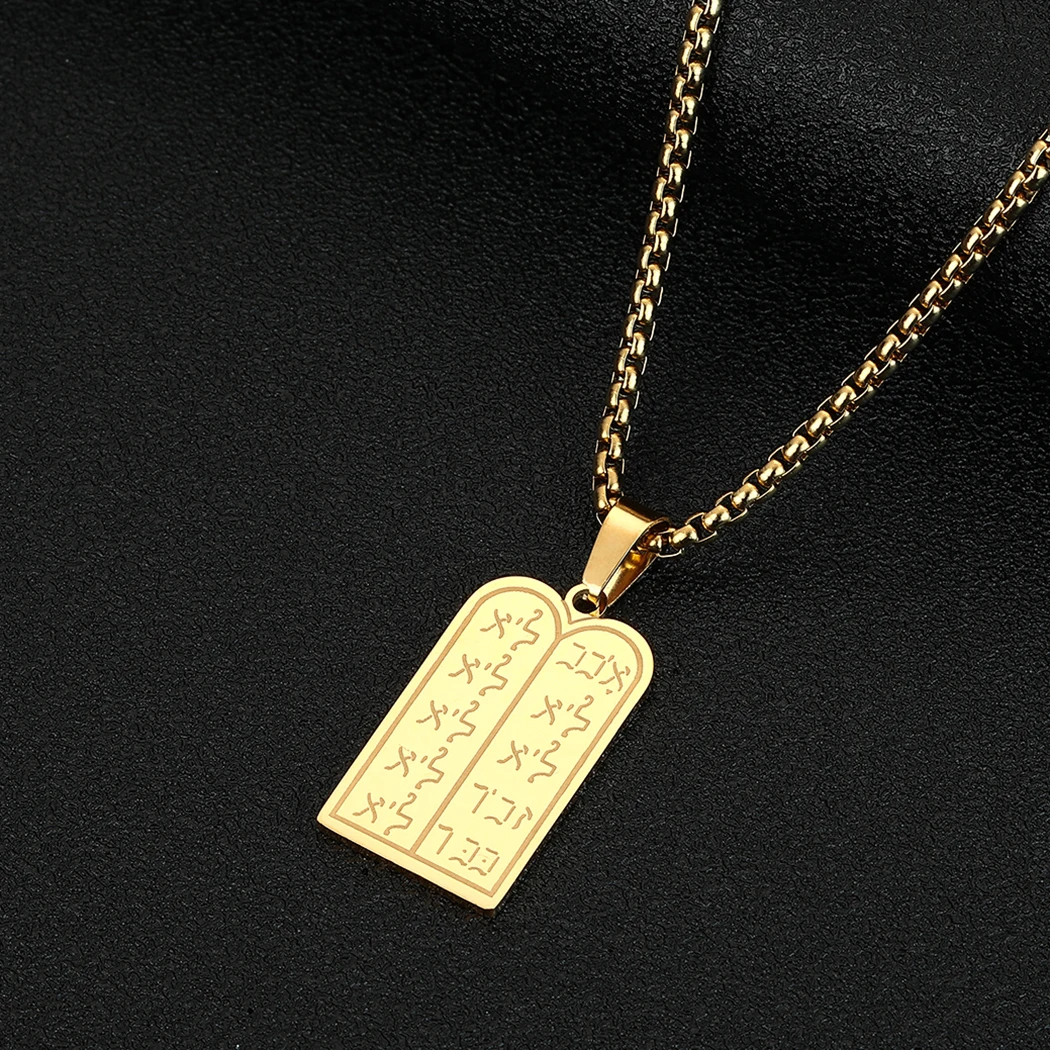 QIMING Dainty Tables Of Law Pendant Necklace For Men Jewelry Golden Stainless Steel Geometric Choker Necklace