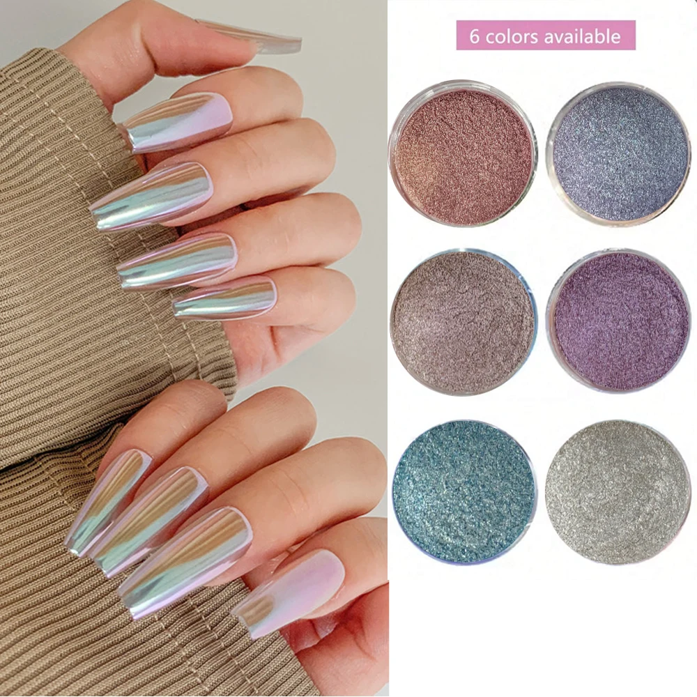 1 scatola di seta al chiaro di luna in polvere per nail art glitter effetto specchio metallico pigmento cromato polvere per unghie Super Flash Aurora polvere per sfregamento delle unghie