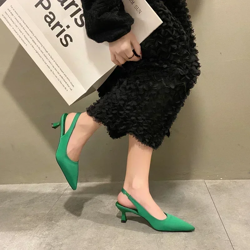 Fashion Shoes for Ladies Slingbacks Slip on Women Pumps Spring Pointed Toe Solid Sexy Dress Party Stilettos or Thin Heels Shoes