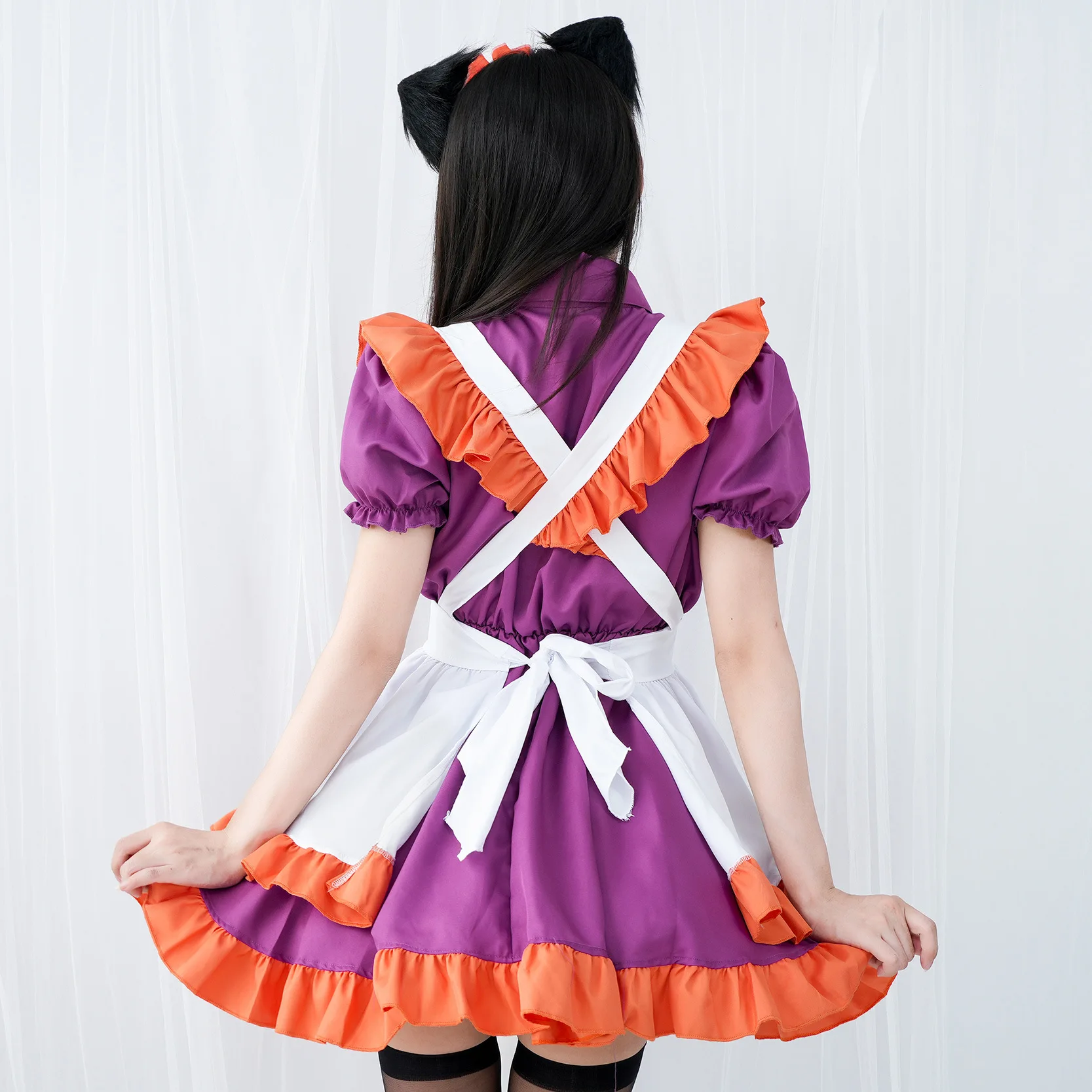 أزياء تنكرية لخادمة الهالوين للنساء ، لوليتا ، أكمام قصيرة ، مريلة خادمة ، فستان مقهى ، ملابس بعقدة فراشية ، ملابس كرنفال كاواي ، لطيف