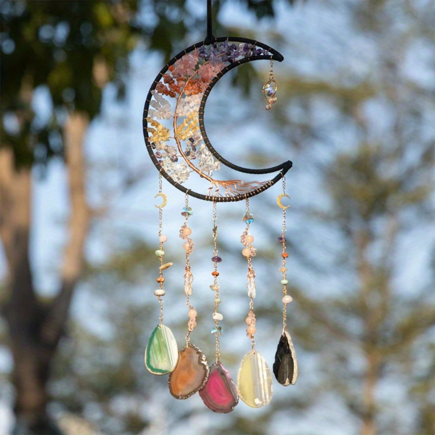 

Exquisite Colored Agate Crystal Stone Dream Catcher - Handcrafted Wind Chime Decoration with Intricate Design, Perfect for Birt