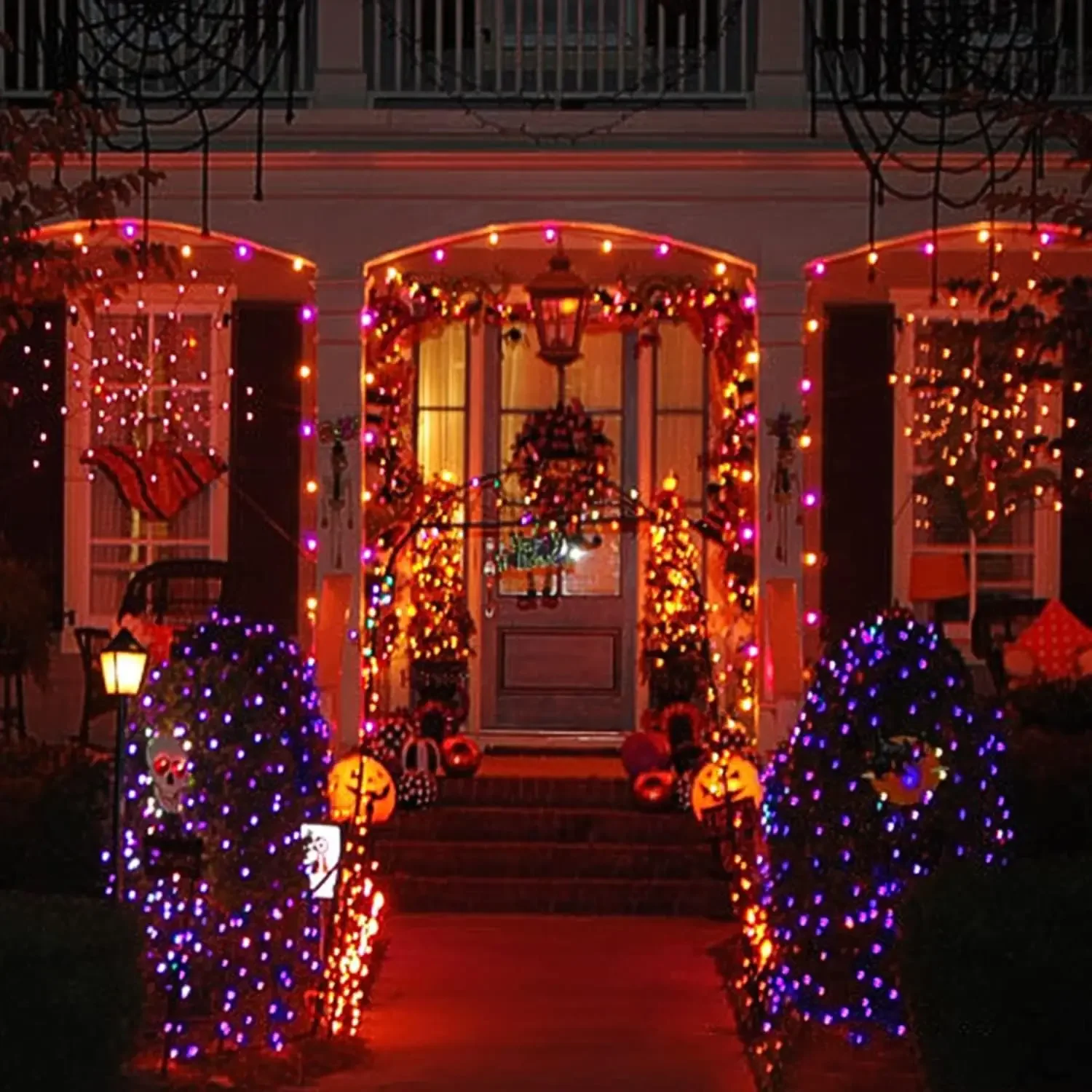 

Outdoor Clear Wire, Orange Purple Halloween String Lights Indoor Plug in, 11 Modes Halloween Lights for Tree Porch Yard