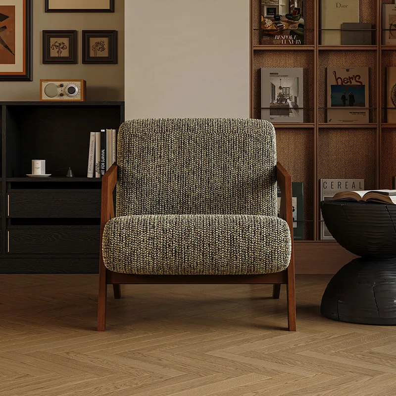 

Solid wood sofa medieval leisure American single sofa light luxury wabi- wind leisure