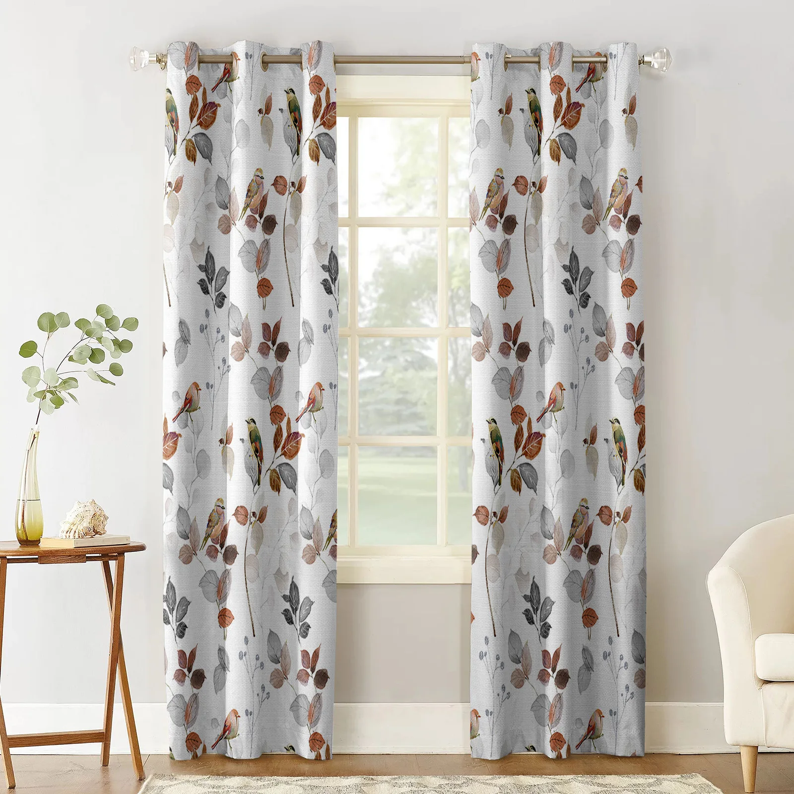 Leaf American Country Leaf Mockingbird Window Curtain Living Room Kitchen Curtain Panel Blackout Curtains For Bedroom