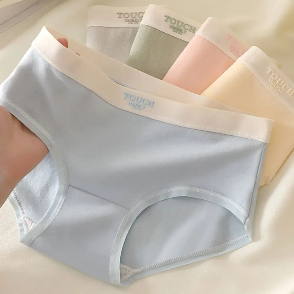 

5PCS Breathable Thin Mid Waist Panties Cotton Crotch Lingerie Simple Solid Briefs Underwear Women's Underpants Gifts