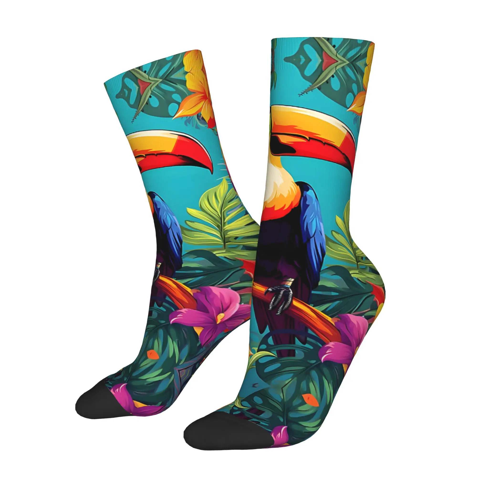 1pc Toucan Bird Floral  Printed Men's Socks Novelty Hip Hop Harajuku Pattern Crew Sock Casual Gift