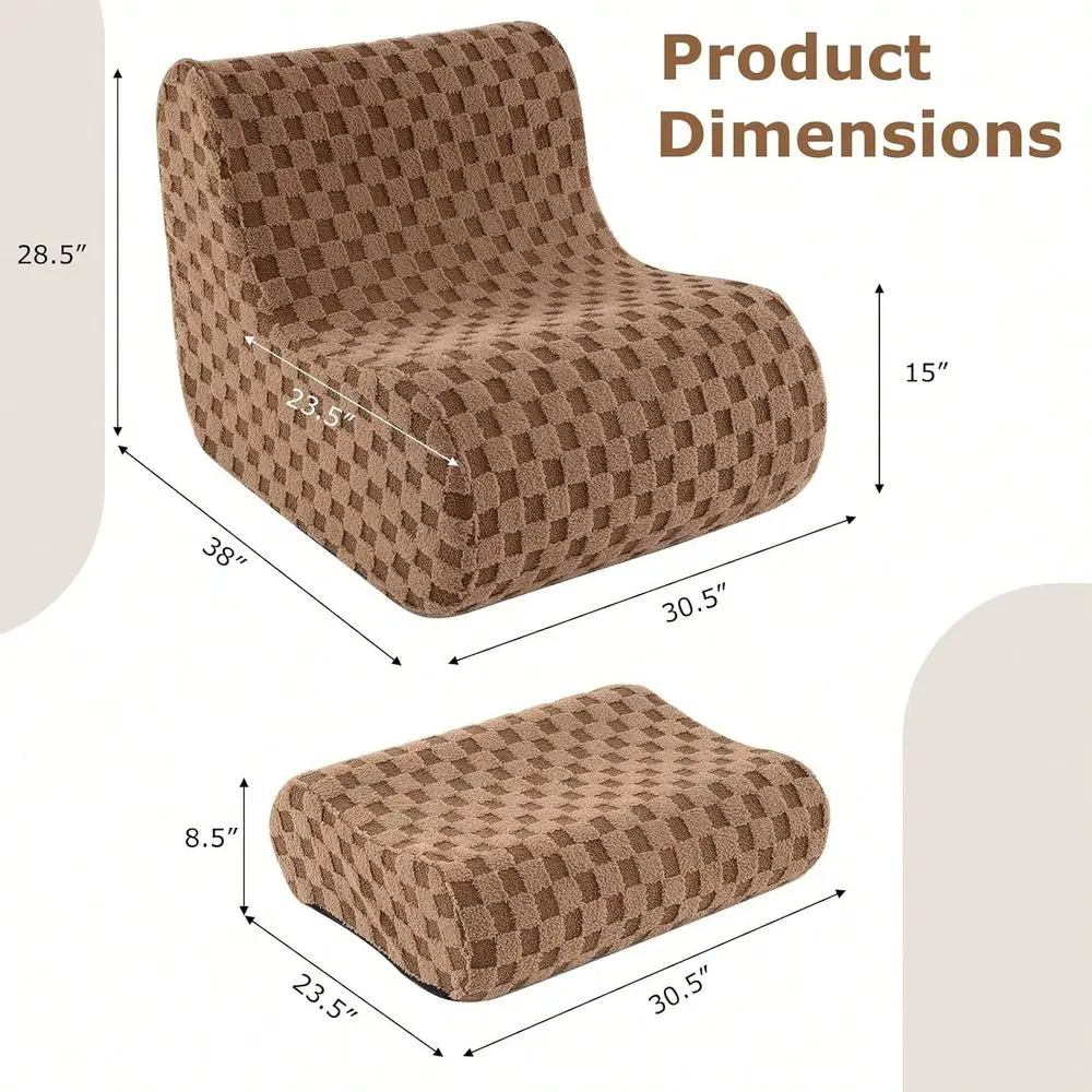 Bag Chair With Ottoman Comfy Lazy Sofa Chair One Piece Foam Filling Washable Teddy Fleece Cover Non Slip Bottom Floor Couch Foo